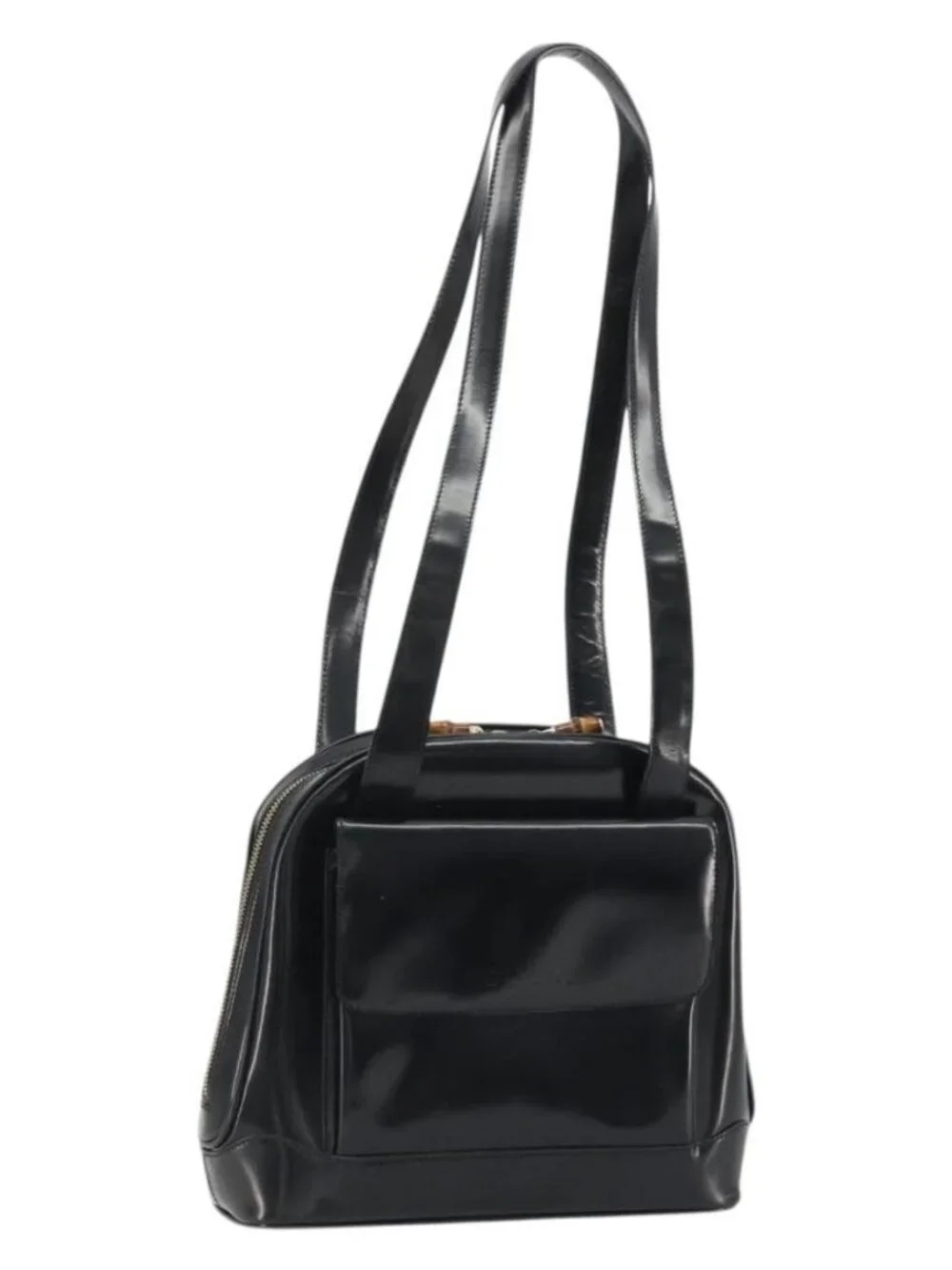 GUCCI Tote Bag Patent leather Black Gold Auth bs34437